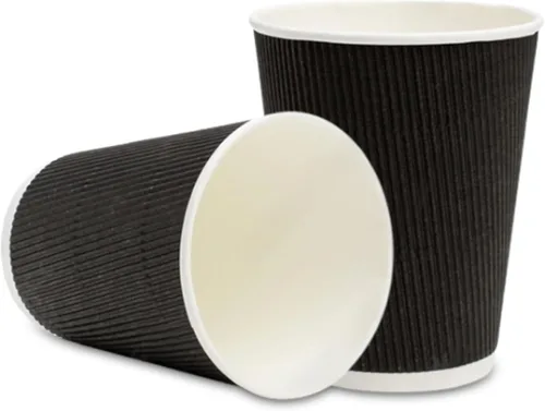 Vasos de café de papel aislado de pared corrugada, 12 onzas, 12 onza, Negro