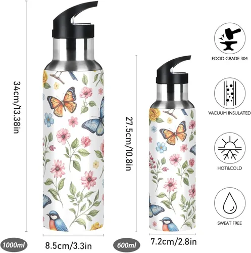 Miniatura 2 de Stainless Steel Vacuum Insulated Water Bottle 32 Oz, Leakproof Water Bottles for Gym Outdoor Travel School, Colorful Watercolor Flowers