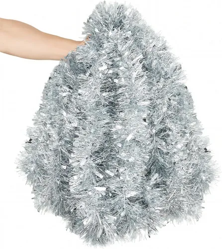Miniatura 14 de Guirnalda de oropel de Navidad de 15,2 m, guirnalda metálica gruesa verde oscuro con diseño de torsión para árbol de Navidad, decoraciones