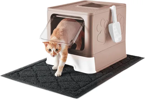 Miniatura 11 de Medario - Caja de arena para gatos con alfombrilla de arena y cuchara, plegable grande con tapa, de entrada frontal para gatos con salida superior