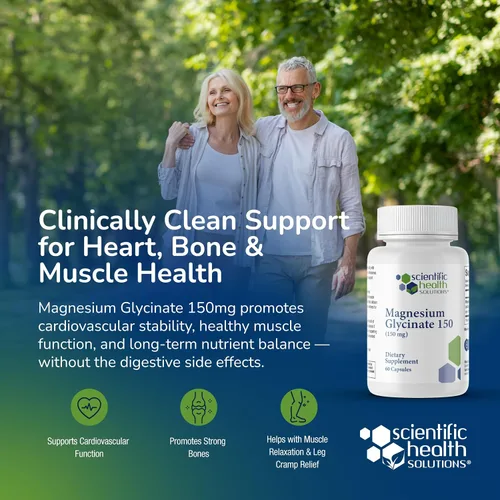 Miniatura 3 de Glicinato de magnesio 150 mg - Magnesio de alta absorción para la salud del corazón, los huesos y los músculos - Apoya los calambres en las piernas