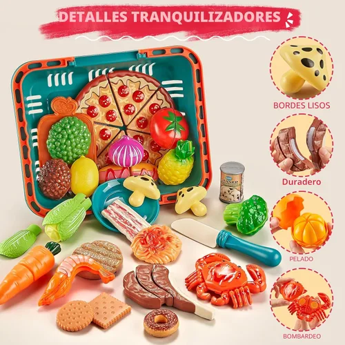 Miniatura 3 de Juegos de comida de simulación para cocina de niños - 80 piezas de alimentos de simulación con 2 cestas de picnic para niños, alimentos de juguete
