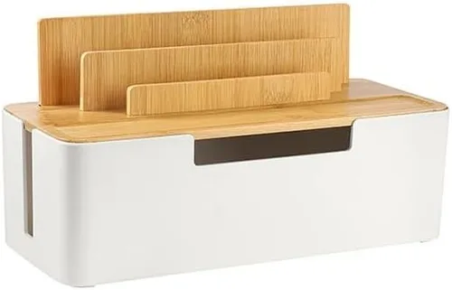 Miniatura 8 de Caja de organización de cables con tapa de madera, organizador multidispositivo para teléfonos/tabletas/relojes inteligentes, organizador de cables