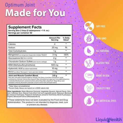 Miniatura 5 de LIQUIDHEALTH Optimum Suplemento de apoyo articular con glucosamina, condroitina, MSM, ácido hialurónico, vitaminas líquidas de triple fuerza, sin