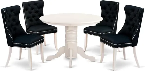 Miniatura 17 de East West Furniture SHDA5-WHI-13 - Juego de cocina de 5 piezas, incluye una mesa de comedor redonda con pedestal y 4 sillas Parson tapizadas de tela