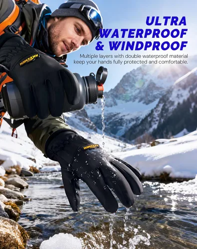 Miniatura 3 de Guantes de invierno impermeables para esquí y nieve, para mujeres y hombres, resistentes al viento, para clima frío, cálidos, térmicos