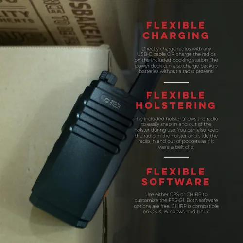 Miniatura 5 de BTECH FRS-B1 Paquete de 2 FRS Business, Walkie Talkies para adultos, NOAA, radio bidireccional de alto rendimiento. Kit completo con kit