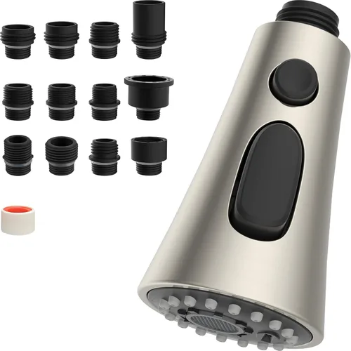 Hibbent Reemplazo del cabezal del grifo de cocina, boquilla de pulverización de 3 funciones del cabezal del grifo de cocina con 9 adaptadores