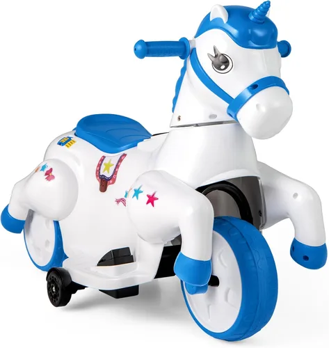 Miniatura 9 de HONEY JOY 12V Unicorn Ride en Juguetes, Caballo de Paseo Motorizado de 3 Ruedas con Batería, con Ruedas de Entrenamiento, Música, Subida y Bajada