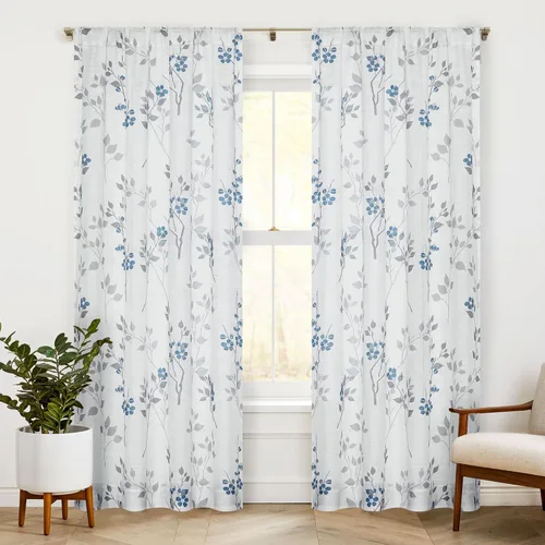Miniatura 12 de Beauoop 2 paneles de cortinas semitraslúcidas de lino floral de 54 pulgadas de largo, para sala de estar o dormitorio, cortinas rústicas con textura