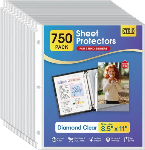 Miniatura 8 de KTRIO - Protectores de hojas transparentes de 8.5 x 11 pulgadas para carpetas de 3 anillos; protectores de plástico con abertura en la parte