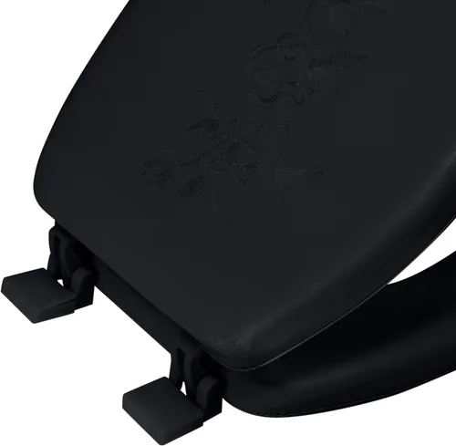Miniatura 7 de Bath Bliss Asiento de inodoro redondo estándar extra suave Tapa de vinilo decorativa Bisagras antideslizantes de fijación rápida con tornillo