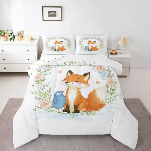 Miniatura 14 de Erosebridal Juego de edredón de zorro para niños, edredón de plumón de oso bosque, ciervo, para dormitorio de niños y niñas, juego de ropa de cama