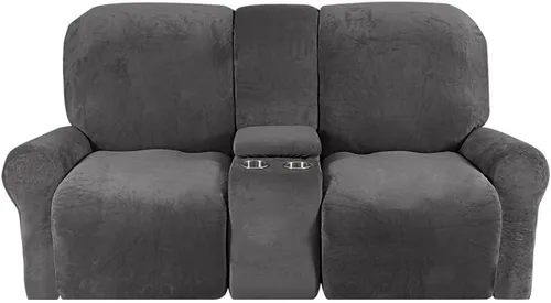 Miniatura 28 de Aedlcal Fundas para sofá reclinable, 10 piezas, fundas de sofá reclinable de felpa de terciopelo con consola central, con bolsillo lateral