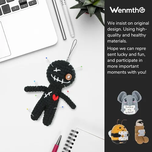 Miniatura 7 de WenmthG Muñeca vudú divertida y positiva, regalo de apoyo emocional, linda muñeca de ganchillo de lana con agujas, decoración de relleno, adornos