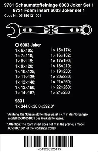 Miniatura 2 de Wera 05150121001 9731 Inserto de espuma 6003 Joker Set 1, 19 piezas