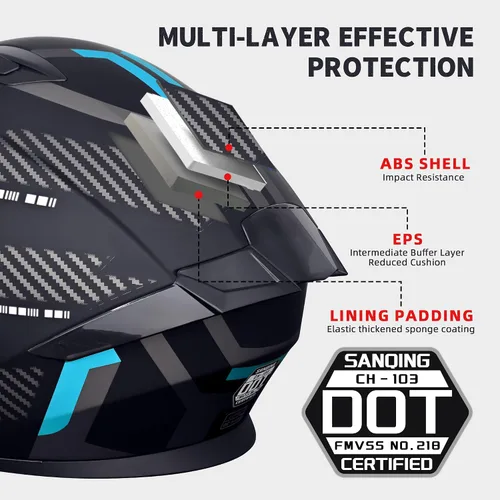 Miniatura 6 de Cascos de motocicleta modulares de cara completa, Casco de motocicleta de cara completa con certificación DOT, con visor abatible dual