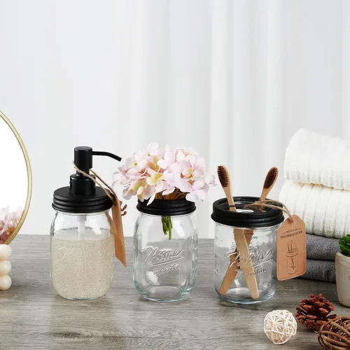 Miniatura 2 de SheeChung Mason Jar - Juego de accesorios de baño, 2 piezas, dispensador de jabón, soporte para cepillo de dientes, decoración de baño, decoración