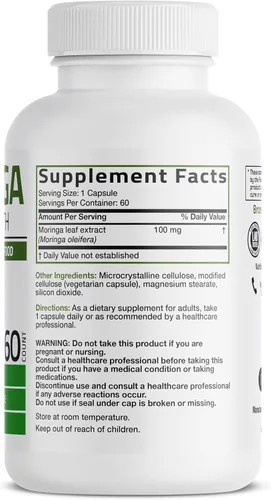 Miniatura 2 de Bronson Moringa Cápsulas extra fuertes Moringa Oleifera en polvo, 60