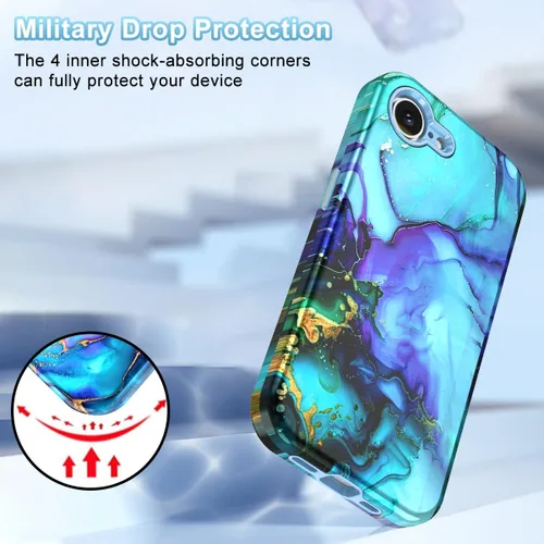 Miniatura 5 de Btscase Funda para iPhone 16e (2025), [probada en caídas de grado militar] Diseño de patrón de mármol delgado, resistente, a prueba de golpes