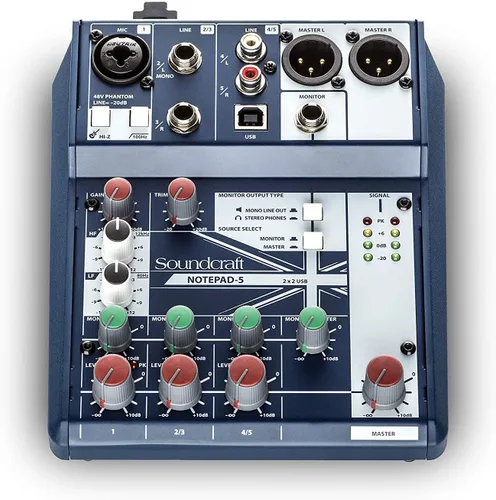 Miniatura 2 de Soundcraft Notepad-5 Consola mezcladora analógica de formato pequeño con E/S USB, mezclador de 5 canales