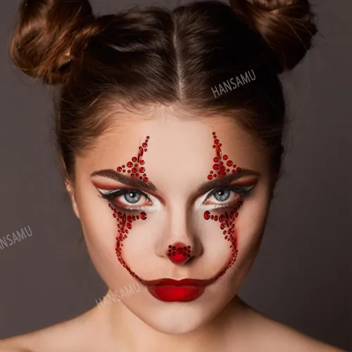 Miniatura 4 de 2 piezas de joyas de Halloween para la cara, tatuajes, Día de los Muertos, tatuajes temporales de calavera con diamantes de imitación, piedras