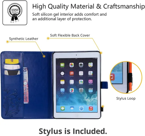 Miniatura 3 de Funda para iPad de 6ª/5ª generación de 9.7 pulgadas 2018/2017, para iPad Air 2/Air 1 con soporte, soporte para lápices, bolsillo