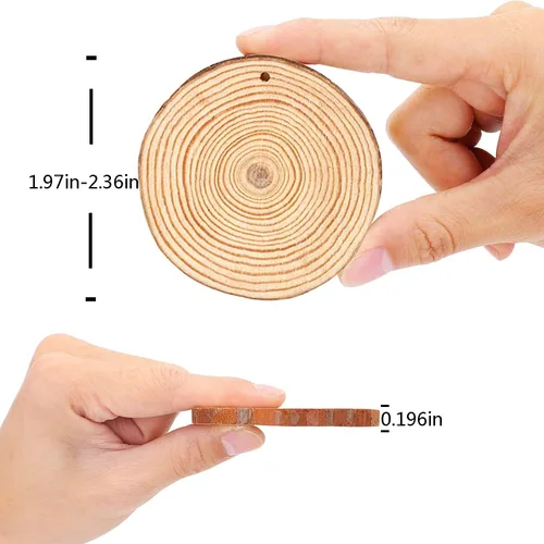 Miniatura 4 de Artmag Rebanadas de madera natural, 40 piezas de 2 a 2.4 pulgadas, sin terminar, manualidades preperforadas con agujero, círculos redondos de madera