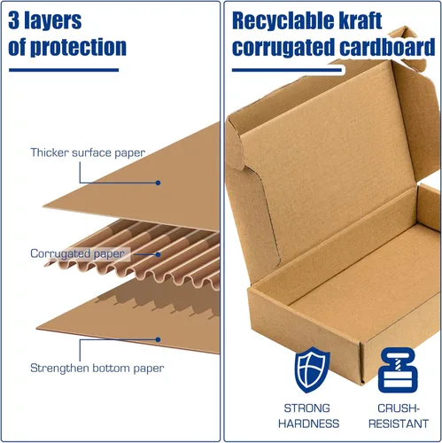 Miniatura 4 de Paquete de 25 cajas de envío, 8 x 4 x 2 pulgadas, caja pequeña de cartón corrugado para envíos de negocios, regalos, decoraciones, papel kraft marrón