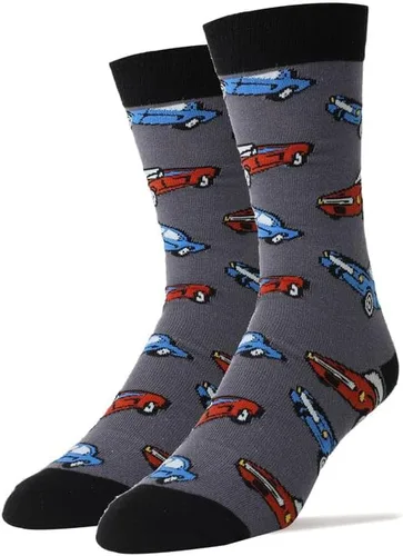 Oooh Yeah Men's Novelty Travel Transport Crew Socks, Fun Funny Sport Car Socks, Crazy Cool Casual Dress Socks