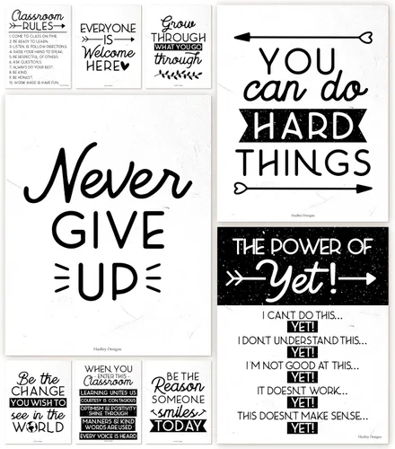 Miniatura 18 de Hadley Designs Póster motivacional para decoración de aula, 9 pósteres de aula de mentalidad de crecimiento, decoración de pared inspiradora