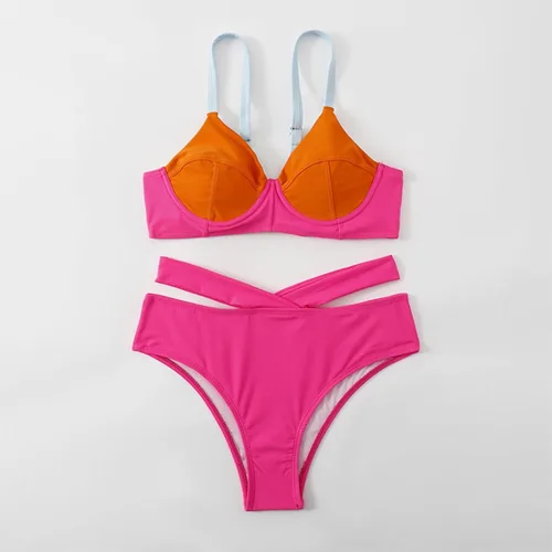 Miniatura 6 de Conjunto de bikini halter triangular para mujer, bikini sexy, traje de baño de verano para playa, espalda descubierta, cintura alta, traje de baño