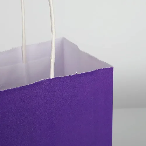 Miniatura 5 de Oikss - Paquete de 50 bolsas de papel kraft púrpura mediano de 8" x 4.75" x 10", con asas a granel, para cumpleaños, bodas, fiestas, compras al por