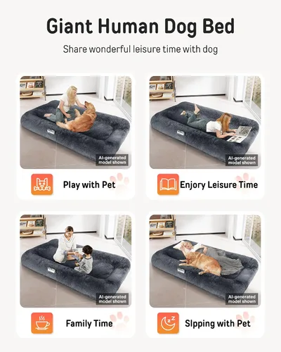 Miniatura 6 de YEFU Cama humana para perros adultos, camas grandes extra de 79 x 45 x 12 pulgadas, cama para perros de tamaño humano, funda de piel sintética Gris