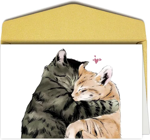 Tarjeta de San Valentín para novio y novia, bonita tarjeta de aniversario de gatos para él y ella, adorable regalo de San Valentín