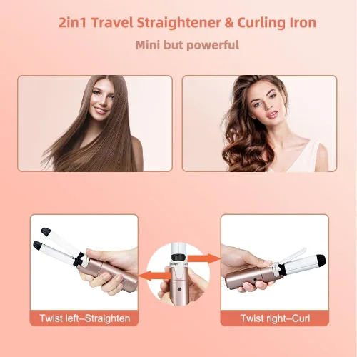Miniatura 7 de VAV Mini plancha plana 2 en 1 de 1 pulgada, alisador y rizador de pelo pequeño de cerámica, rizador para cabello corto, rizador de rizos, varita Oro