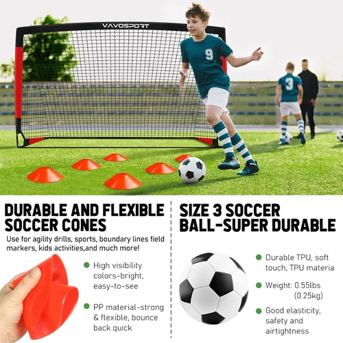 Miniatura 5 de VAVOSPORT Juego de porterías de fútbol para niños para patio trasero, 2 redes portátiles de 4 x 3 / 6 x 4 pies, mini equipo de entrenamiento