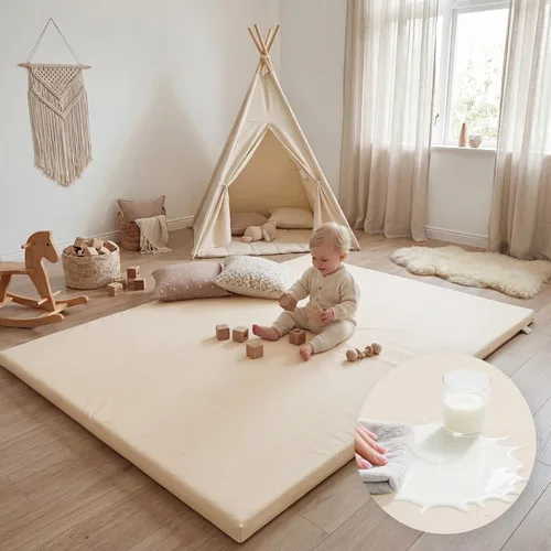 Miniatura 15 de Huloo Sleep Tapete de juego para bebé de 47 x 47 pulgadas, acolchado impermeable de 1.3 pulgadas de grosor, tapete para corral de juegos con cuero