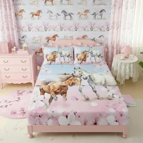 Miniatura 29 de QOOMO Ropa de cama Kawaii Axolotl para niños y niñas, diseño de flor de cerezo rosa, juego de ropa de cama súper suave para niños, con estrellas