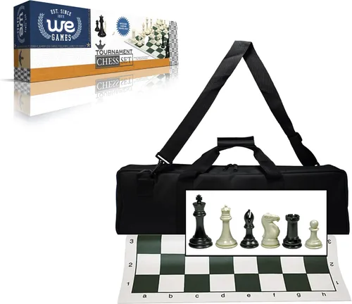 WE Games Juego de ajedrez de torneo premium con bolsa de lona negra de lujo, piezas de ajedrez Staunton superponderadas - 4 pulgadas King