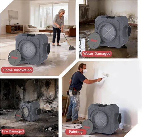 Miniatura 8 de Depurador de aire Hepa de 550CFM con filtración de 3 etapas, máquina de aire negativo apilable, purificador de aire comercial con filtros Gris