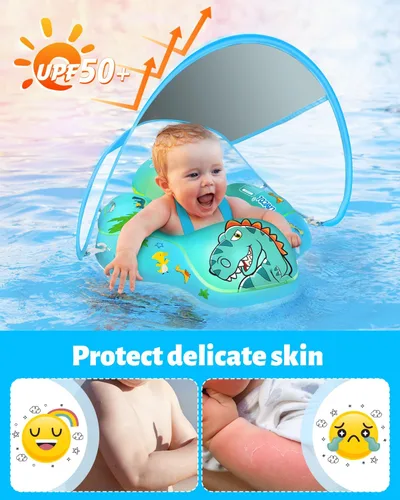 Miniatura 2 de LAYCOL - Flotador inflable de natación para bebé con anillo de flotación para piscina y toldo de protección solar, cola añadida, no se voltea