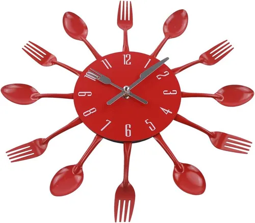 Miniatura 2 de Reloj de pared de cocina, 32x32x4CM, rojo, movimiento de cuarzo, silencioso, diseño creativo