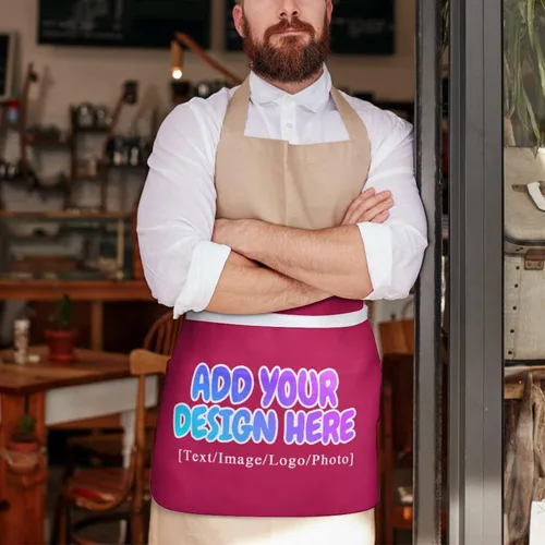 Miniatura 198 de AXKEUDO Delantal personalizado con bolsillos, delantales de cintura para camarera para cocinar en casa, restaurante, servir trabajo