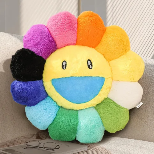 Almohada de flores, almohada colorida en forma de flor, cojines de piso de cara sonriente, lindas almohadas de felpa de girasol, bonita decoración