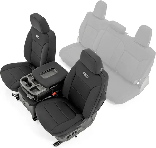 Miniatura 9 de Cubiertas de asiento de neopreno Rough Country para Chevy Silverado y GMC Sierra 1500 (2019-2026) sin almacenamiento trasero ni portavasos