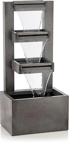 Miniatura 12 de Alpine Corporation TZL390 Elegante fuente de cascada de cuencos de 5 niveles para exteriores con luces LED para jardín, patio, jardín trasero