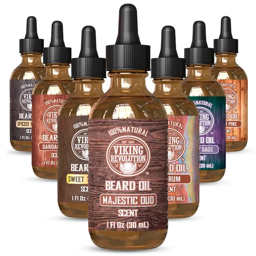 Miniatura 21 de Viking Revolution Aceite de barba de sándalo para hombres, aceite natural para barba con aceite de argán y aceite de jojoba, suavizante de barba