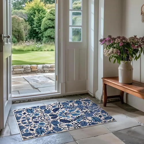 Miniatura 2 de EVERGRACE Alfombras de área para entrada, 2 x 3, de lana sintética, estilo bohemio, floral, para interiores y exteriores, alfombras pequeñas