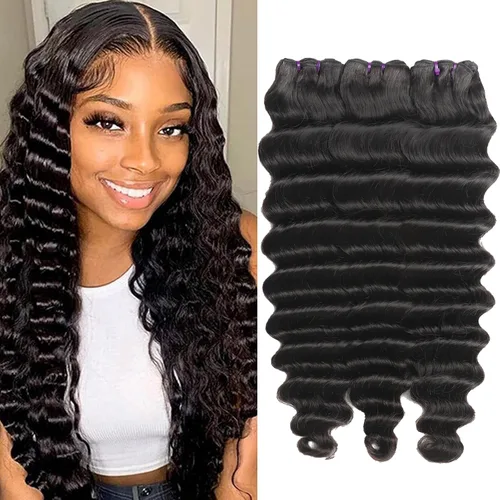 Miniatura 8 de Paquetes de cabello brasileño suelto de onda profunda con cierre, 3 paquetes y cierre de cabello humano de 10, 12, 14+10 pulgadas, 100% sin